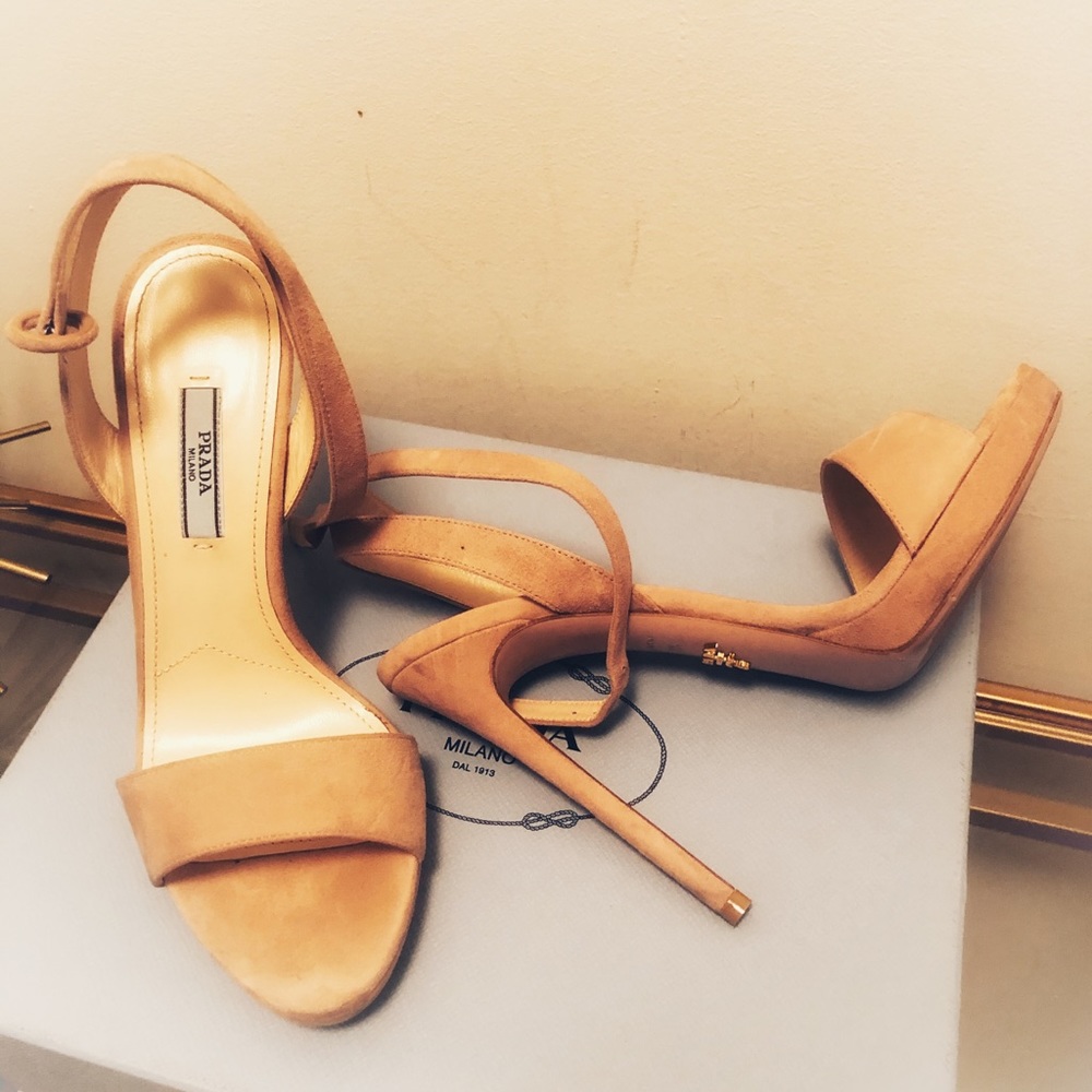Prada nude suede heel sandal